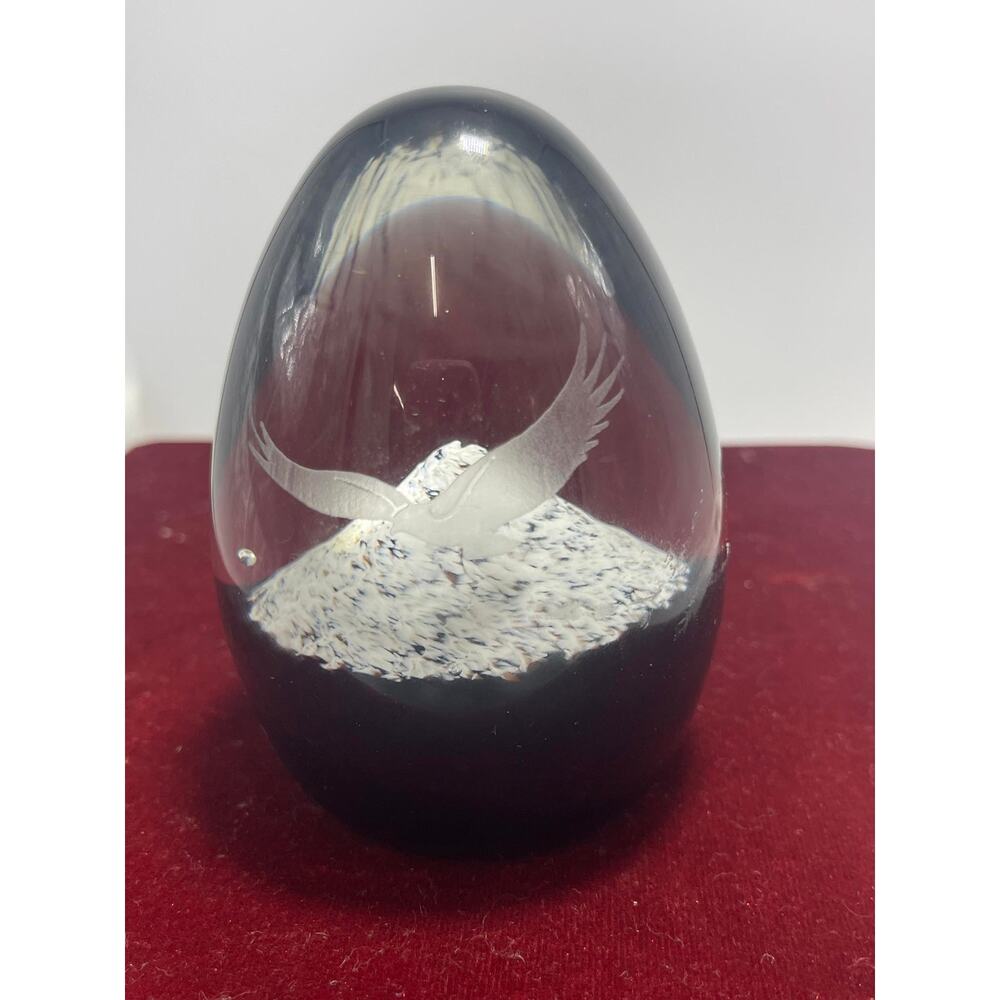 Caithness Scotland Soaring Eagle on Snowy Mountain Egg shaped glass Paperweight